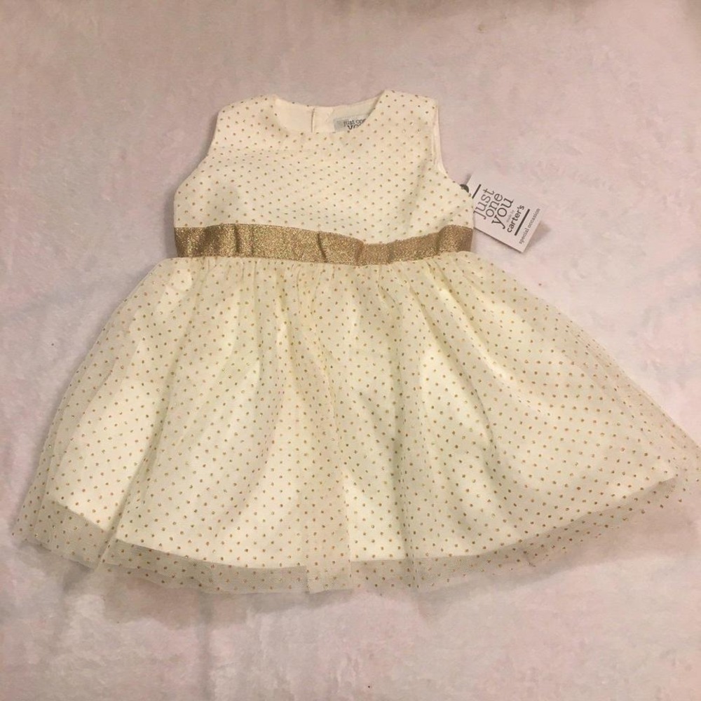 Just One You Carter's Dress Baby Girlβ 6M Cream Gold NWT Polka Dot Tulle Holiday
